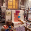 Handwoven Azilal rug with colorful geometric block pattern in Moroccan interior