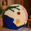 Round abstract Moroccan wool rug in a Berber style living room